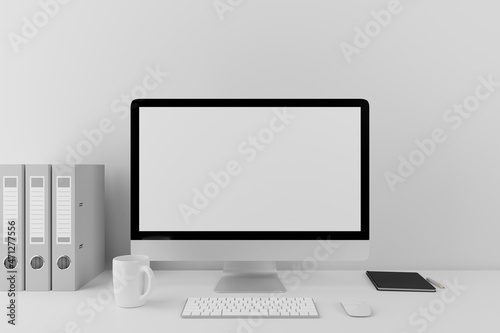 3d illustration Modern computer monitor in the white room