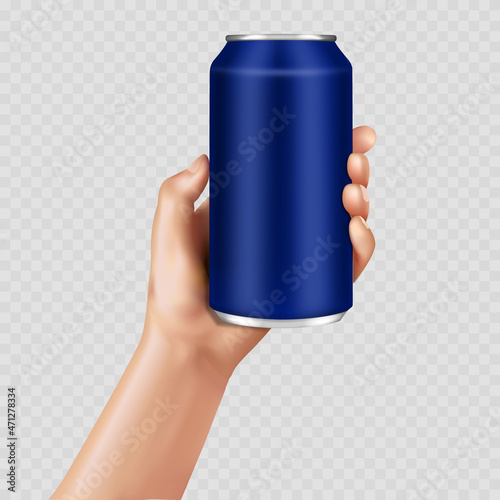 Vector mockup the hand holding a can of soda