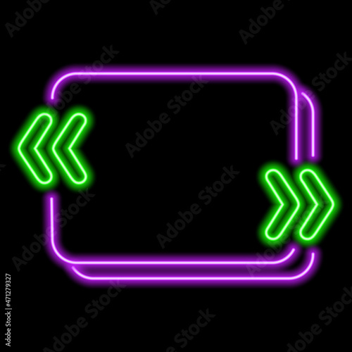 Neon frame with question mark, exclamation mark, quotes. Square text box template. Frames for quotes, polls, announcements. Vector illustration.