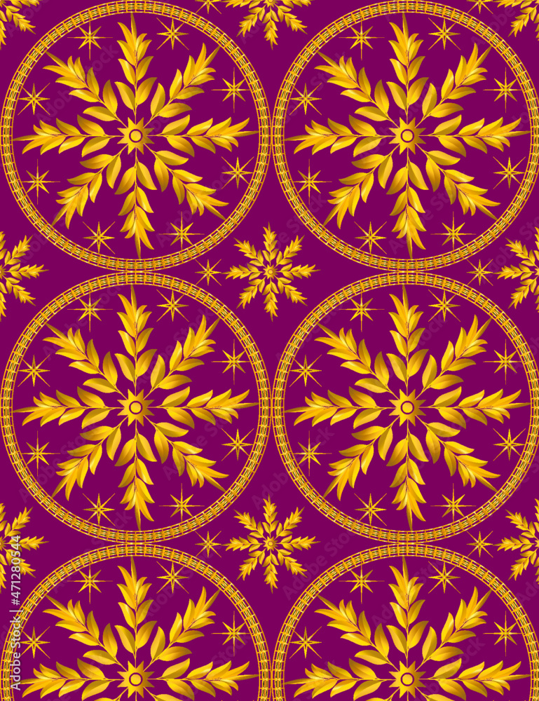  pattern of set golden tree branches on dark pink color