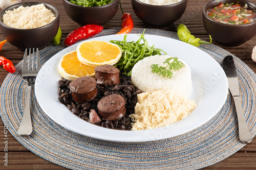 Feijoada typical Brazilian food. Traditional Brazilian food made with black beans