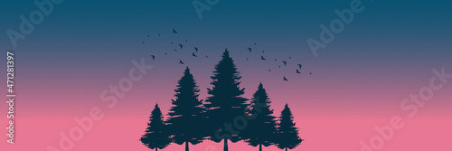 flat design with tree silhouettte vector illustration good for web banner, blog banner, wallpaper, background template, adventure design, tourism poster design, backdrop design