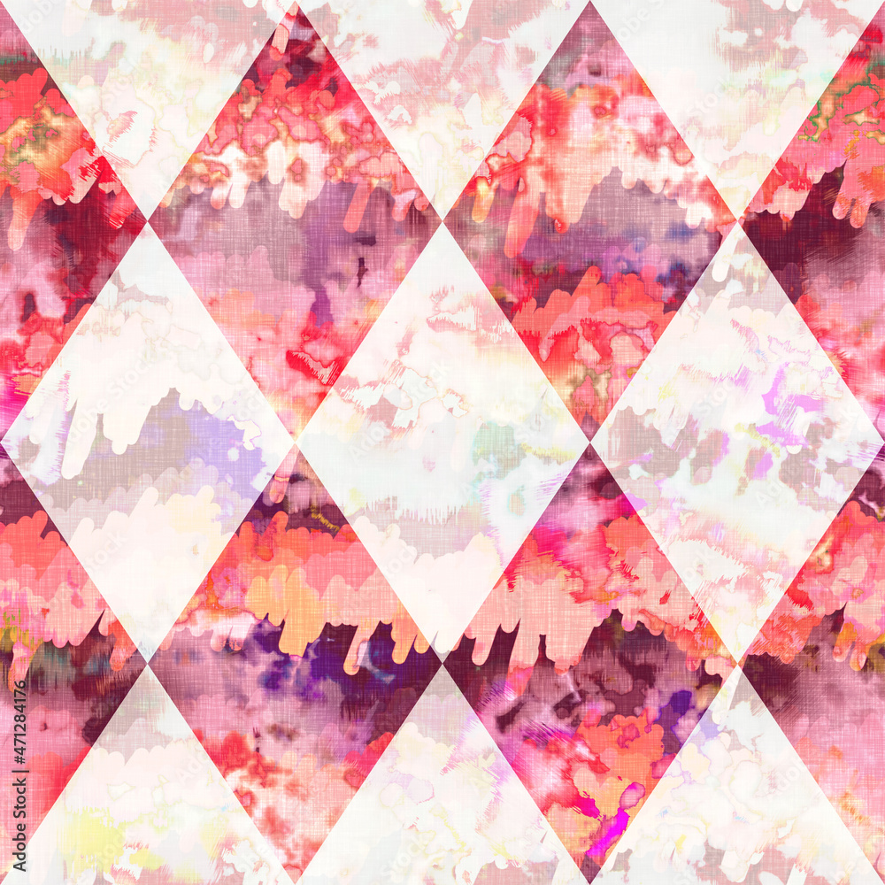 Diamond checkerboard summer tie dye batik beach wear pattern. Seamless stain harlequin check space dyed effect fashion. Washed out quilt patchwork soft furnishing background. Diamond checkerboard summer tie dye batik beach wear pattern. Seamless stain harlequin check space dyed effect fashion. Washed out quilt patchwork soft furnishing background.