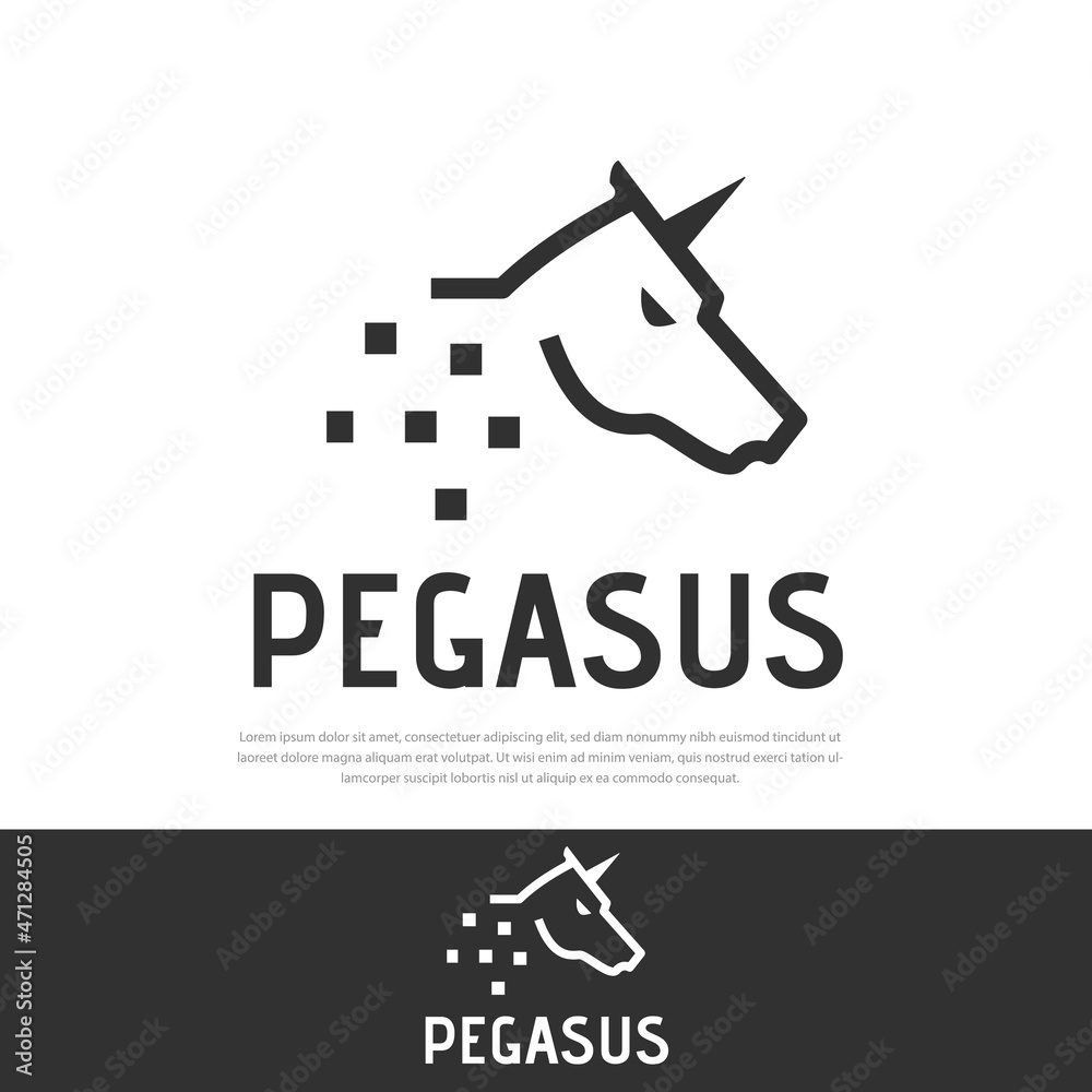 Pegasus unicorn horse head logo line style.horse head design template ,symbol,icon illustration