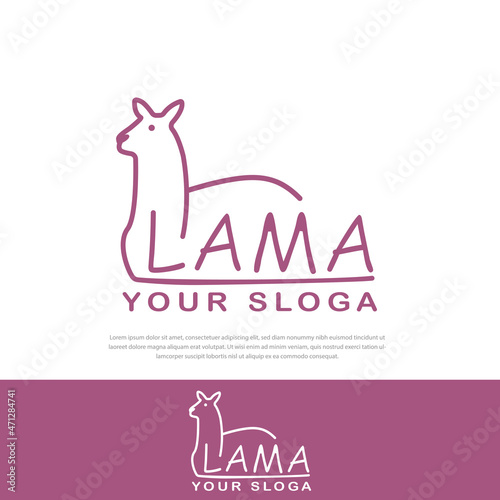 Lama stylized line logo vector illustration