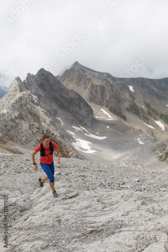 Women trail running in the European alps of Austria