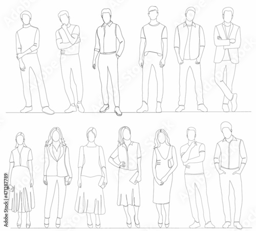 people one line drawing, vector