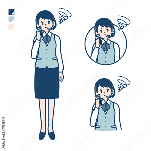 インカムをつけたビジネス女性が困っているイラスト