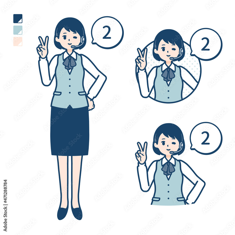 インカムをつけたビジネス女性が2とカウントしているイラスト Stock Vector Adobe Stock