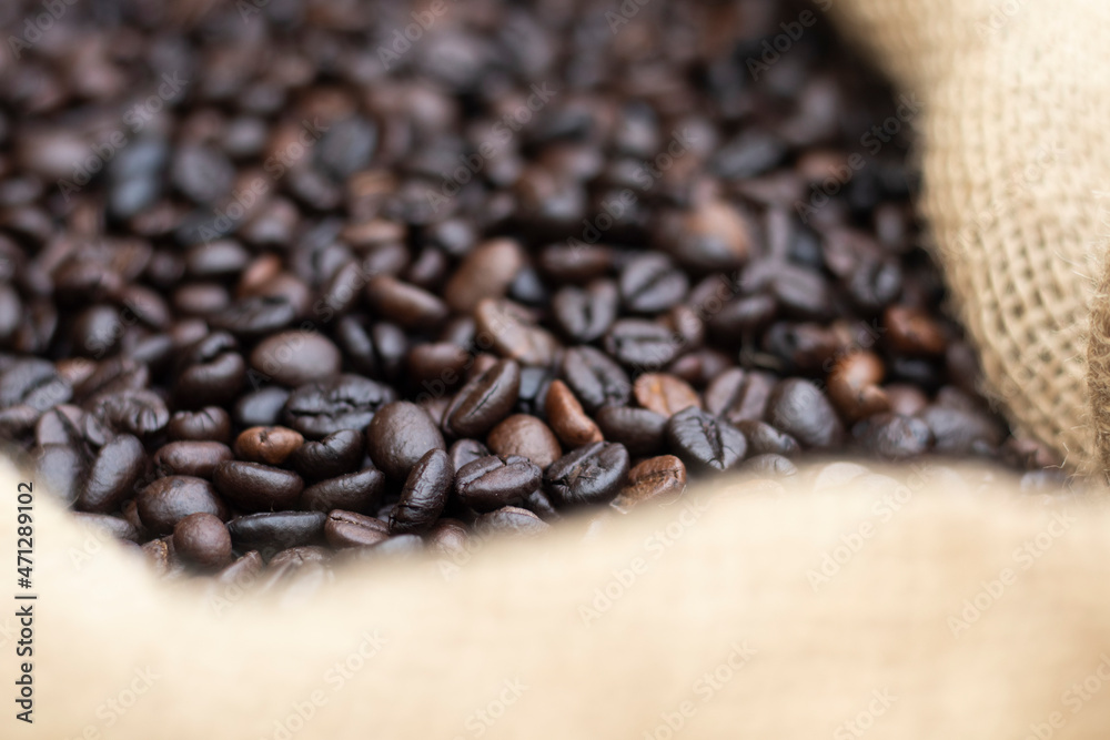 Roasted coffee beans is in .sack Roasted coffee beans is in .sack