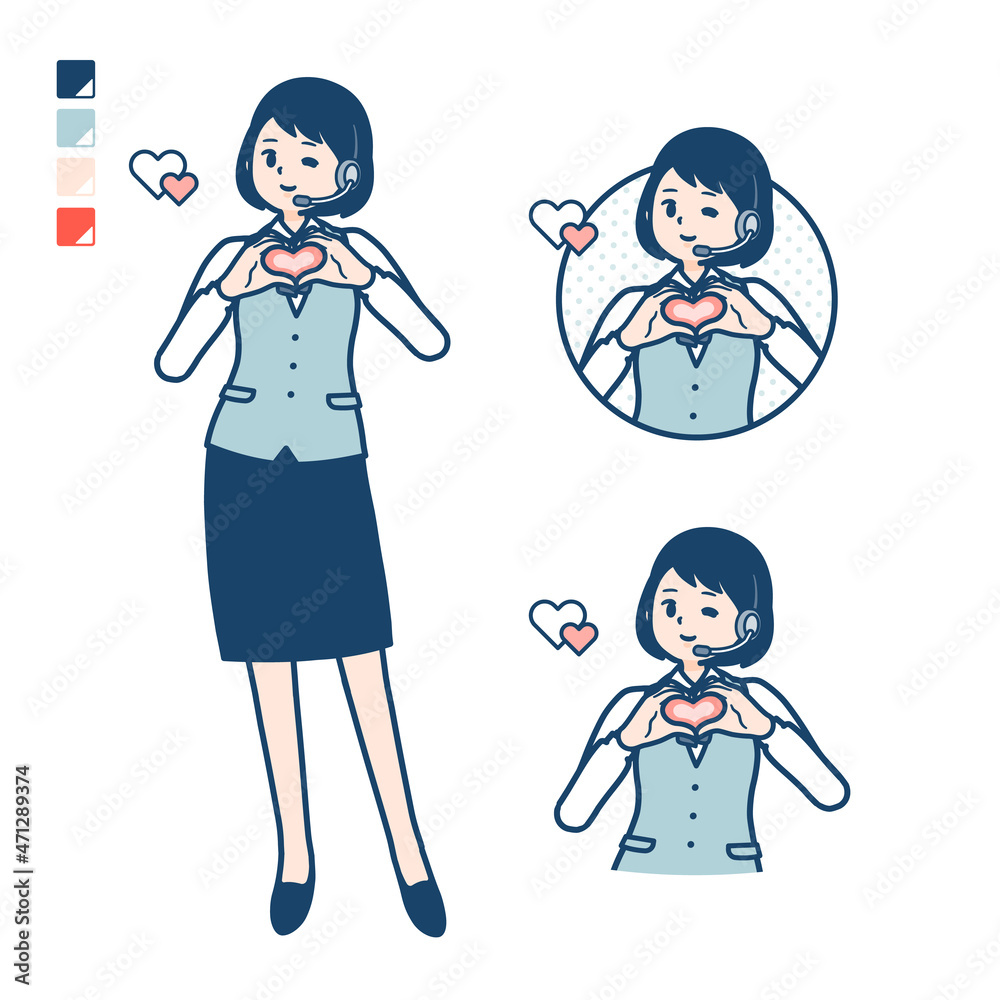 インカムをつけたビジネス女性が手でハートマークを作っているイラスト Stock Vector Adobe Stock