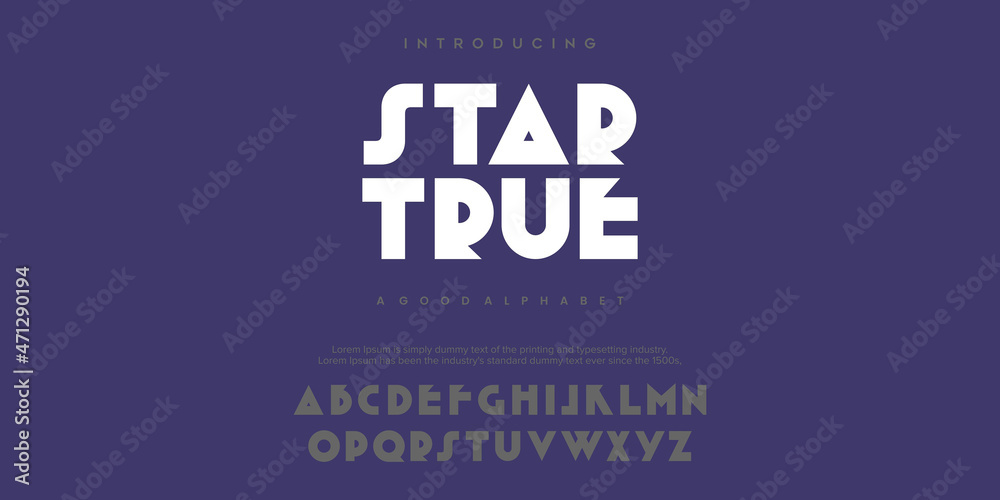 Fototapeta premium STAR TRUE Abstract minimal modern alphabet fonts. Typography technology vector illustration