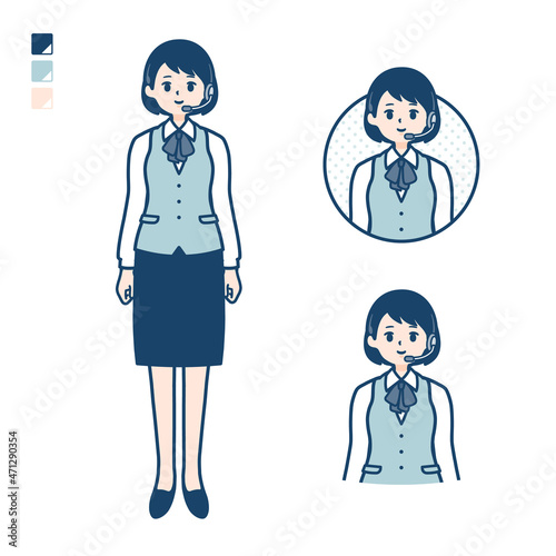 インカムをつけたビジネス女性が微笑んでいるイラスト