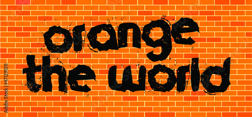Orange the world. International day for the elimination of violence against women ans girls. Cartoon line drawing hands of stop hand gesture. Hand palm icon or symbol. Vector logo.