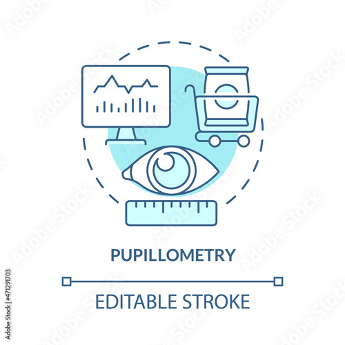 Pupil measurement concept icon. Visual activity detection. Eye reaction analysis. Customer gaze point abstract idea thin line illustration. Vector isolated outline color drawing. Editable stroke photo