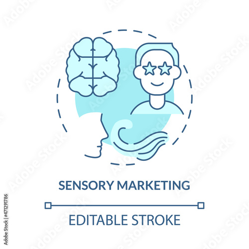 Sensory branding concept icon. Sound and scent advertising. Marketing strategy. Appealing consumers senses abstract idea thin line illustration. Vector isolated outline color drawing. Editable stroke