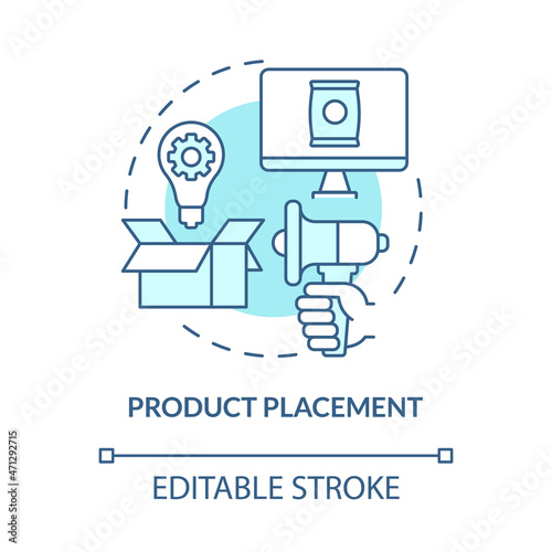 Implicit advertising concept icon. Commercial strategy. Display product prominently. Embedded marketing abstract idea thin line illustration. Vector isolated outline color drawing. Editable stroke