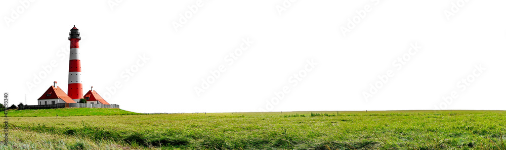 Nordseeküste Westerhever Leuchturm Friesland Panorama - Banner Freigestellt Nordseeküste Westerhever Leuchturm Friesland Panorama - Banner Freigestellt
