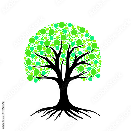 vector illustration neon green circle leaf tree isolated on a white background