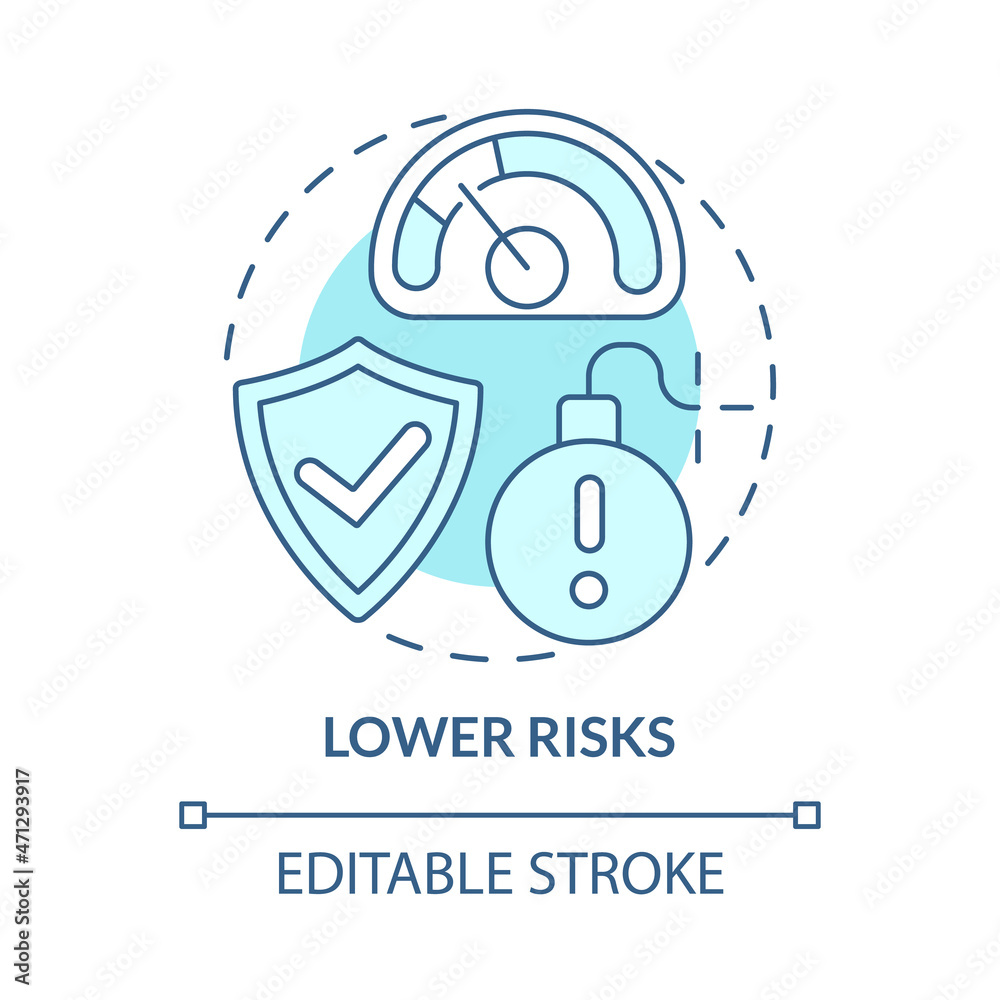 Lower risks blue concept icon. Internal growth abstract idea thin line illustration. Business expansion. Reduce threats possibility. Vector isolated outline color drawing. Editable stroke Lower risks blue concept icon. Internal growth abstract idea thin line illustration. Business expansion. Reduce threats possibility. Vector isolated outline color drawing. Editable stroke