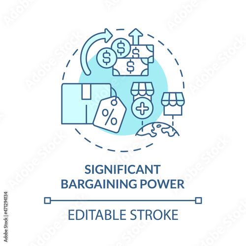 Significant bargaining power blue concept icon. External business growth abstract idea thin line illustration. Suppliers and customers. Vector isolated outline color drawing. Editable stroke