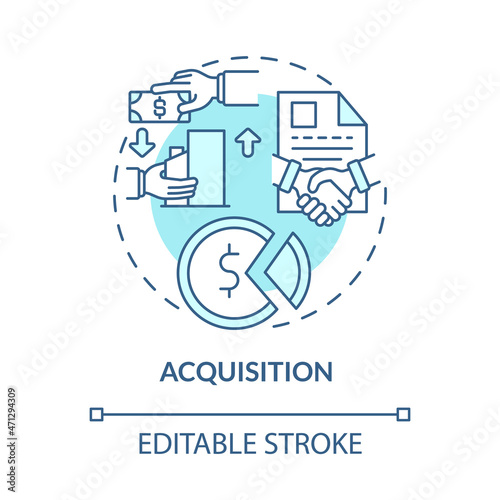 Acquisition blue concept icon. External expansion abstract idea thin line illustration. Buying shares and asset of company. Shareholders. Vector isolated outline color drawing. Editable stroke