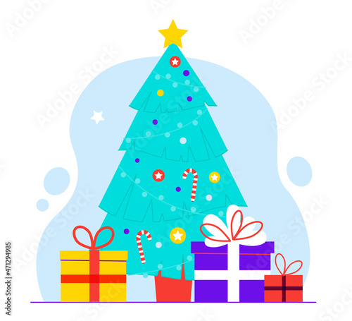 Illustration of Christmas tree with gifts