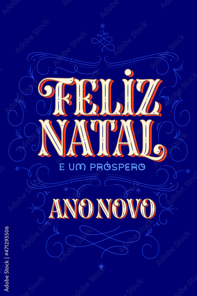 Cartão Feliz Natal e Próspero Ano Novo Azul