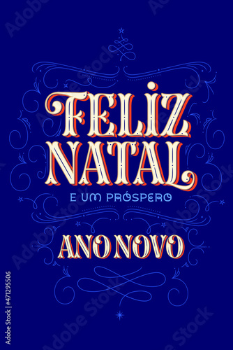 Cartão Feliz Natal e Próspero Ano Novo Azul