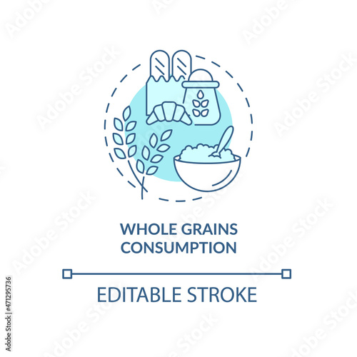 Whole grains consumption blue concept icon. Pregnancy diet abstract idea thin line illustration. Essential carbohydrates. Reduce diabetes risk. Vector isolated outline color drawing. Editable stroke