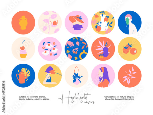 Hand drawn collection of abstract colourful illustrations for social media highlight covers