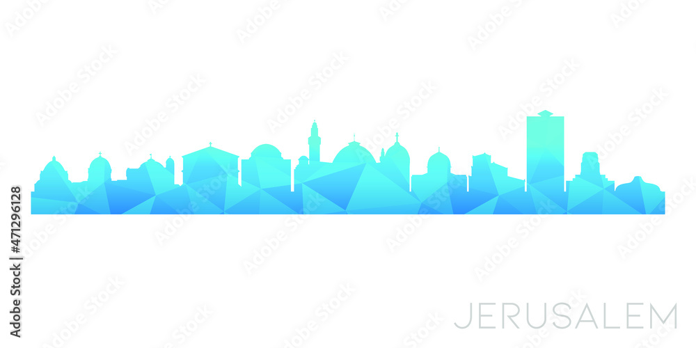 Jerusalem, Israel Low Poly Skyline Clip Art City Design. Geometric Polygon Graphic Horizon Icon. Vector Illustration Symbol.