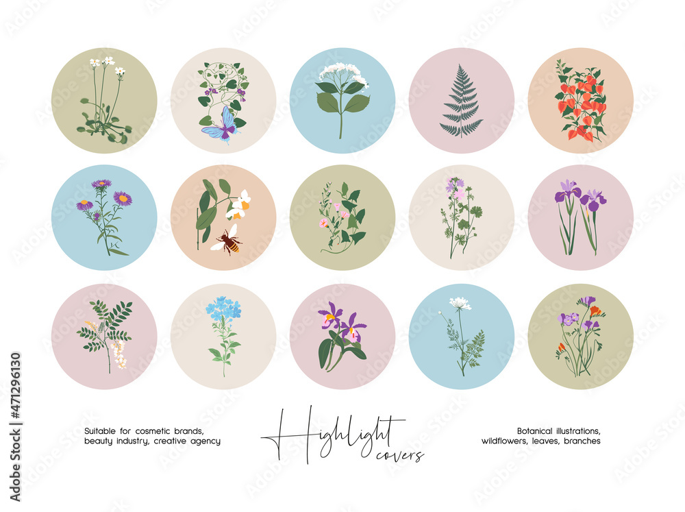 Hand drawn collection of abstract colourful illustrations for social media highlight covers Hand drawn collection of abstract colourful illustrations for social media highlight covers