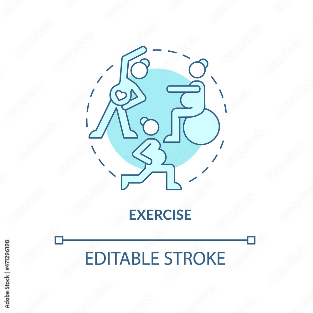 Exercise for pregnant woman blue concept icon. Mental health abstract idea thin line illustration. Safe activities for discomfort relieving. Vector isolated outline color drawing. Editable stroke