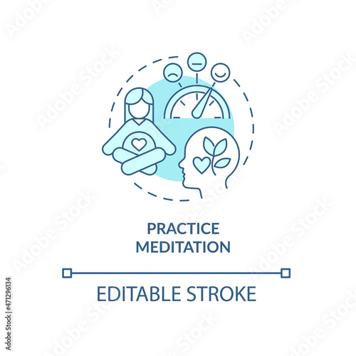 Practice meditation blue concept icon. Mental health during pregnancy abstract idea thin line illustration. Childbirth classes. Stress relief. Vector isolated outline color drawing. Editable stroke