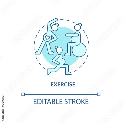 Exercise for pregnant woman blue concept icon. Mental health abstract idea thin line illustration. Safe activities for discomfort relieving. Vector isolated outline color drawing. Editable stroke