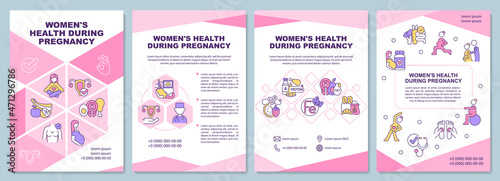 Women health during pregnancy brochure template. Exercises and diet. Flyer, booklet, leaflet print, cover design with linear icons. Vector layouts for presentation, annual reports, advertisement pages