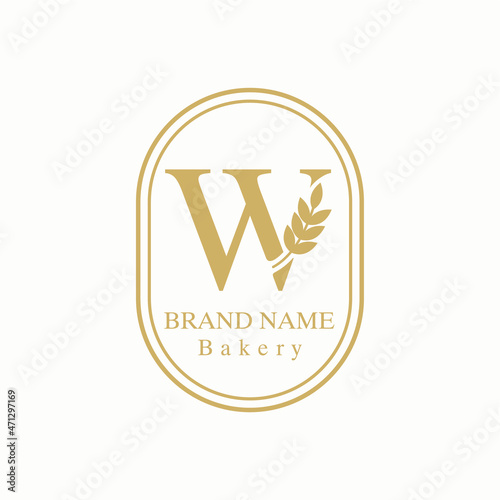 Initial W Letter with Wheat Grain for Bakery, Bread, Cake, Cafe, Pastry, Healthy Food, Cafetarian, Home Industries Business Logo Vector Idea 