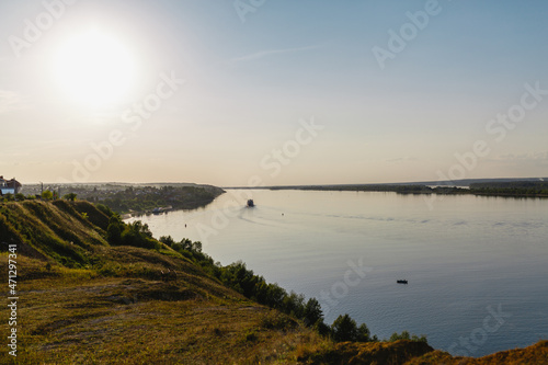 Motor ship on the Volga river