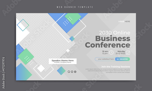 Online corporate business webinar or digital marketing conference web banner template design with abstract background, logo and icon. Annual meeting, seminar & training social media post or flyer