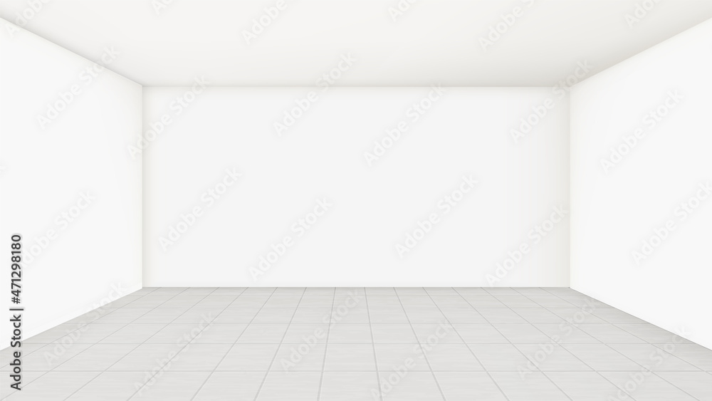 Empty Conference Room Stylish Renovation Vector. Office Room For Meeting And Presentation With Tile Flooring And Blank Walls. Cabinet Indoor Space Template Realistic 3d Illustration