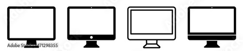 Computer icons set. Desktop computer icon set. Computer different style. Monitor display screen collection. Flat and line icon - stock vector.