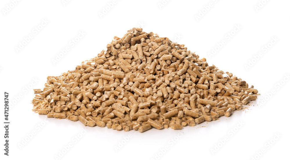 pile of wood pellets on white background pile of wood pellets on white background