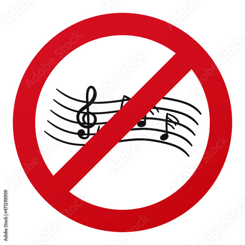 No Music Symbol Isolated on White Background. Silence Vector Illustration Prohibition Stop Sign.