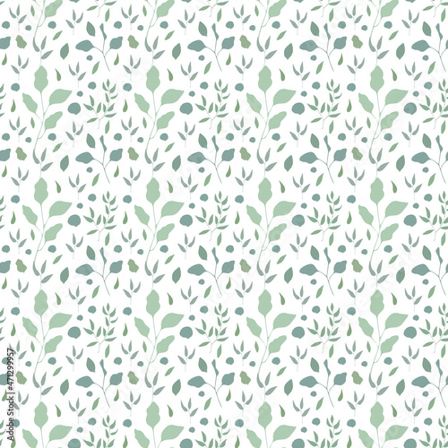 Seamless vector floral pattern with eucalyptus leaves, green plants, branches for textile, wallpapers, spring souvenirs