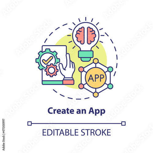 Create app concept icon. Making money online method abstract idea thin line illustration. Startup opportunity. Application idea generation. Vector isolated outline color drawing. Editable stroke