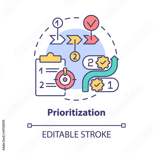 Prioritization concept icon. Online entrepreneur skill abstract idea thin line illustration. Order of priority. Task management. Vector isolated outline color drawing. Editable stroke