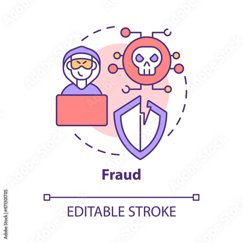 Fraud concept icon. Online entrepreneurship risk abstract idea thin line illustration. Legitimate business. Steal customer payment information. Vector isolated outline color drawing. Editable stroke