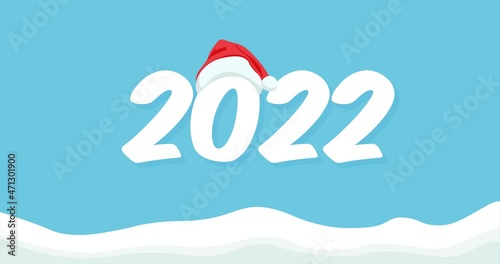 2022 new year animation with Santa hat on numbers. Christmas template banner. Cartoon movie for New Year. 4k video animated.