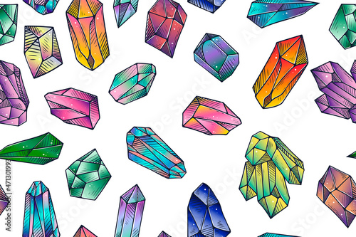 Seamless pattern of gradient crystals, color vector illustration